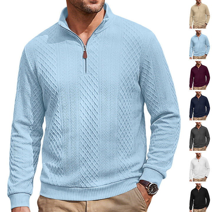 Men's knit pullover with half zip and textured cable knit look Mune Fashion
