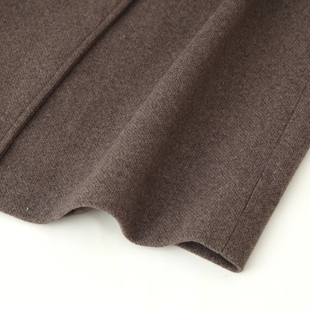 Ladies Mid-length Wool Blend Coat with Stand Collar, Asymmetric Button Placket and Waist Belt Mune Fashion