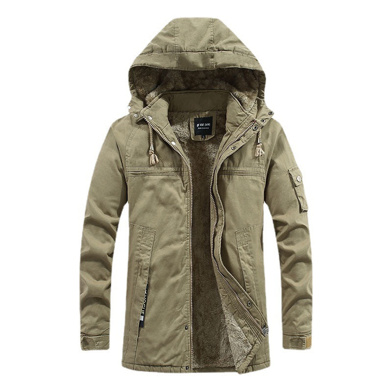 Men's Outdoor Canvas Parka with Removable Hood, Warm Teddy Fleece Lining and Concealed Two-Way Zipper Mune Fashion