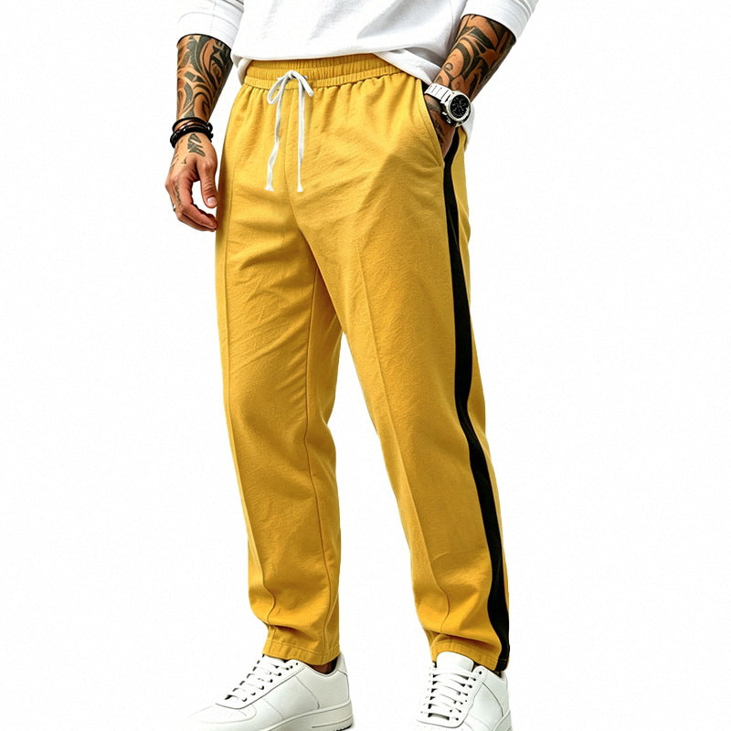Men's Athletic Track Pants with Straight Leg, Side Contrast Band and Elastic Drawstring Mune Fashion