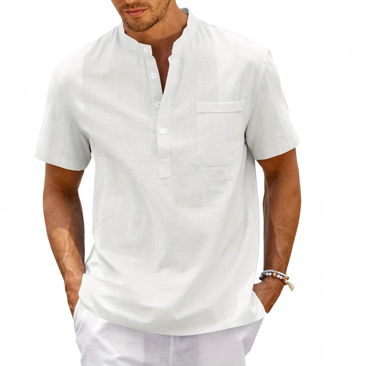 Men's Comfortable Short Sleeve Shirt with Stand Collar Mune Fashion