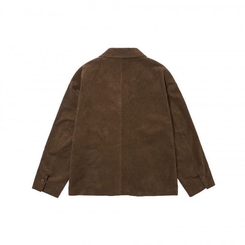 Men's Boxy Cord Blouson with Lapel Collar, Patch Pockets and Relaxed Silhouette Mune Fashion