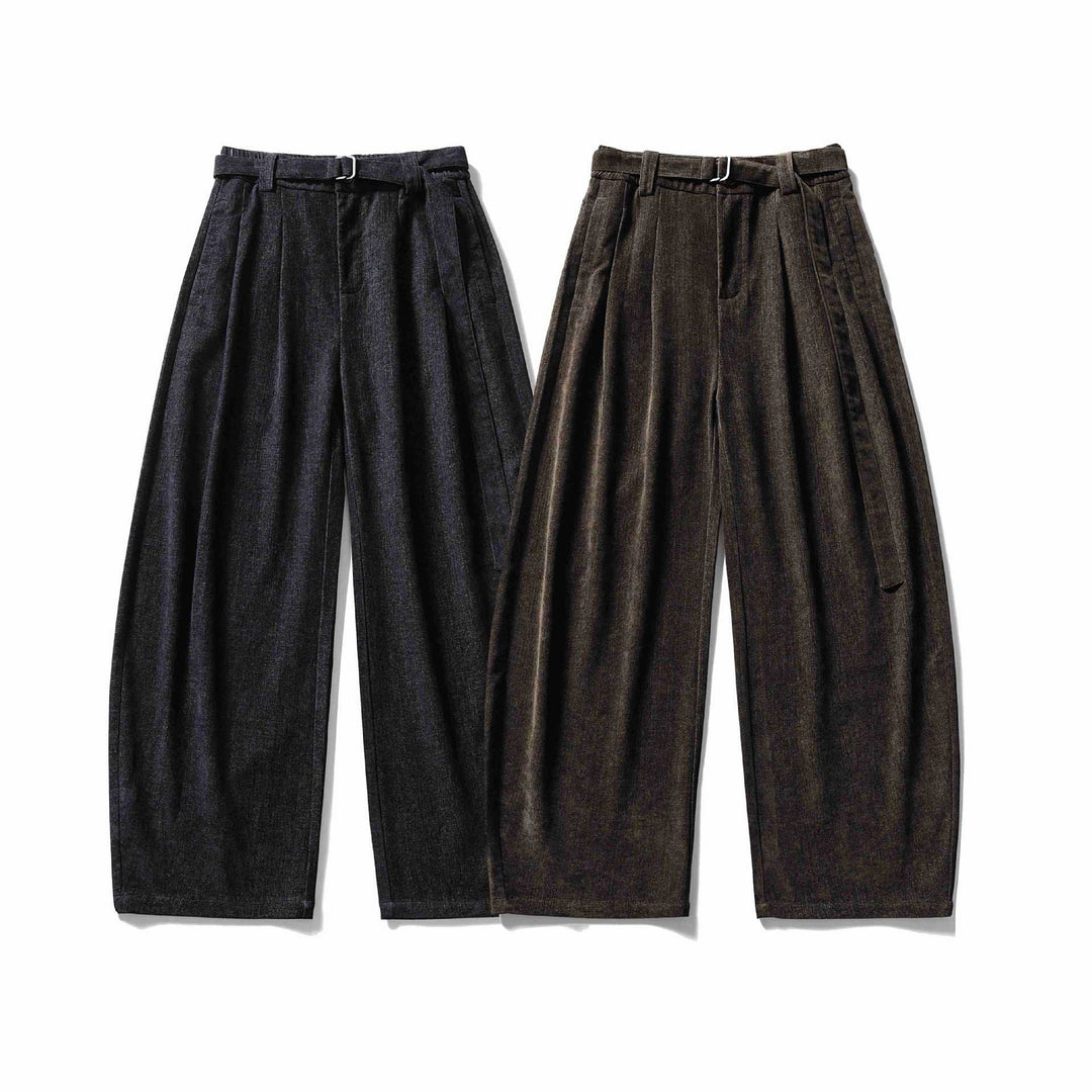 Women Wide High-Waisted Pleated Trousers with Belt Mune Fashion