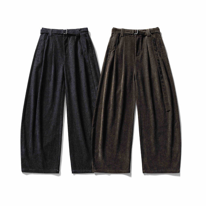 Women Wide High-Waisted Pleated Trousers with Belt Mune Fashion