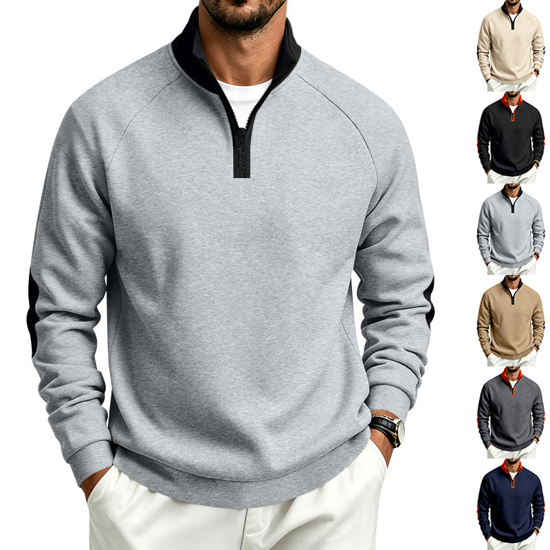 Men's Half-Zip Pullover with Stand Collar and Elbow Patches Mune Fashion