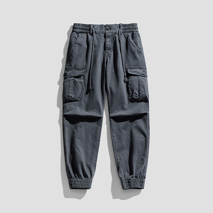 Men's utility cargo pants in jogger style with elastic drawstring waistband and multiple pockets Drune