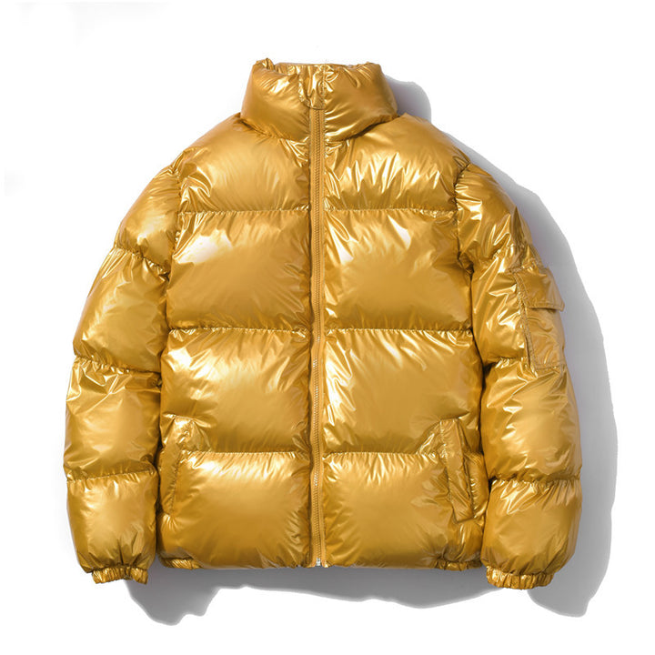 Men's shiny oversized down-style quilted jacket with high stand-up collar and elastic cuffs Mune Fashion