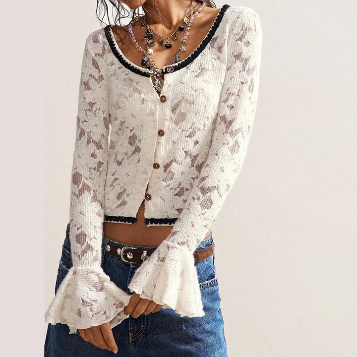 Ladies Cozy Mohair Cardigan with Decorative Flower Applications Mune Fashion