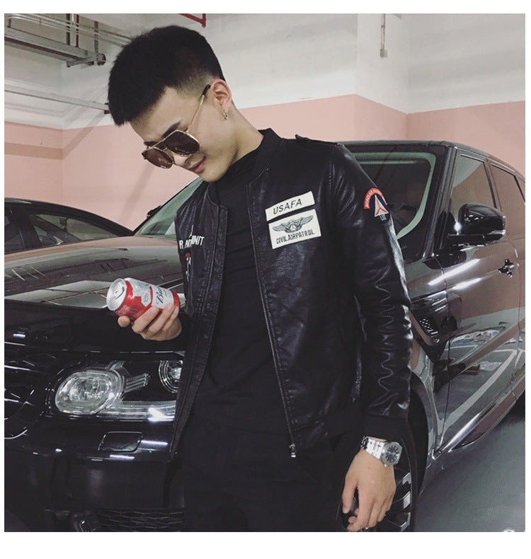 Men's Fashion Faux Leather Jacket with Creative Applications Mune Fashion