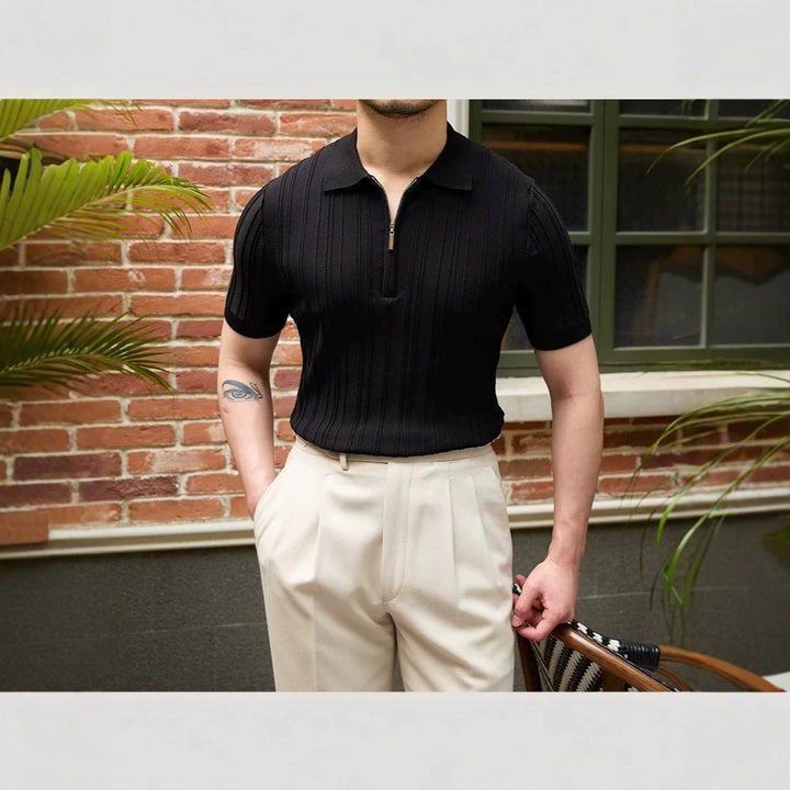 Men's Fashion Short Sleeve Polo Shirt with Half Zipper Mune Fashion