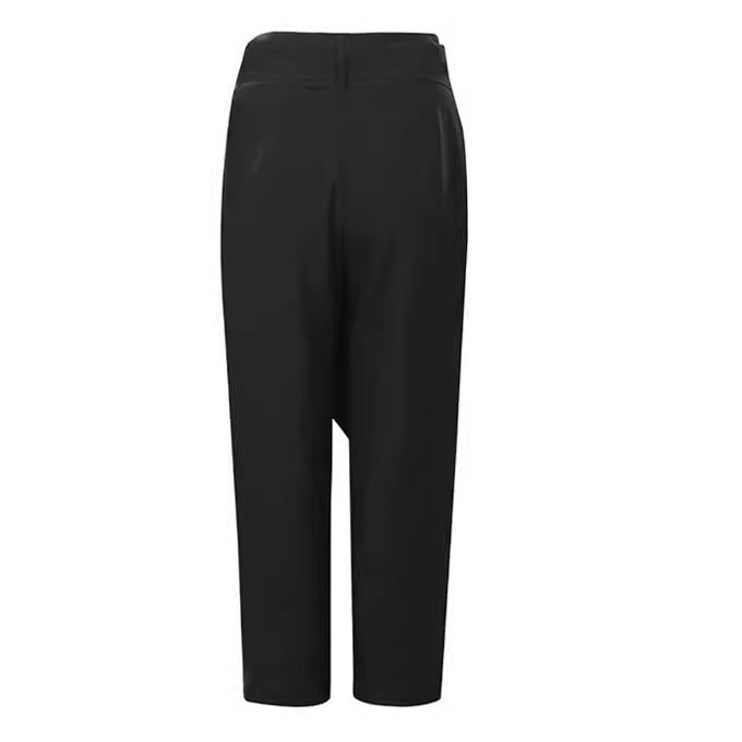 Women's wrap pants made of linen blend with high waistband, overlapping front and generous side pocket Mune Fashion