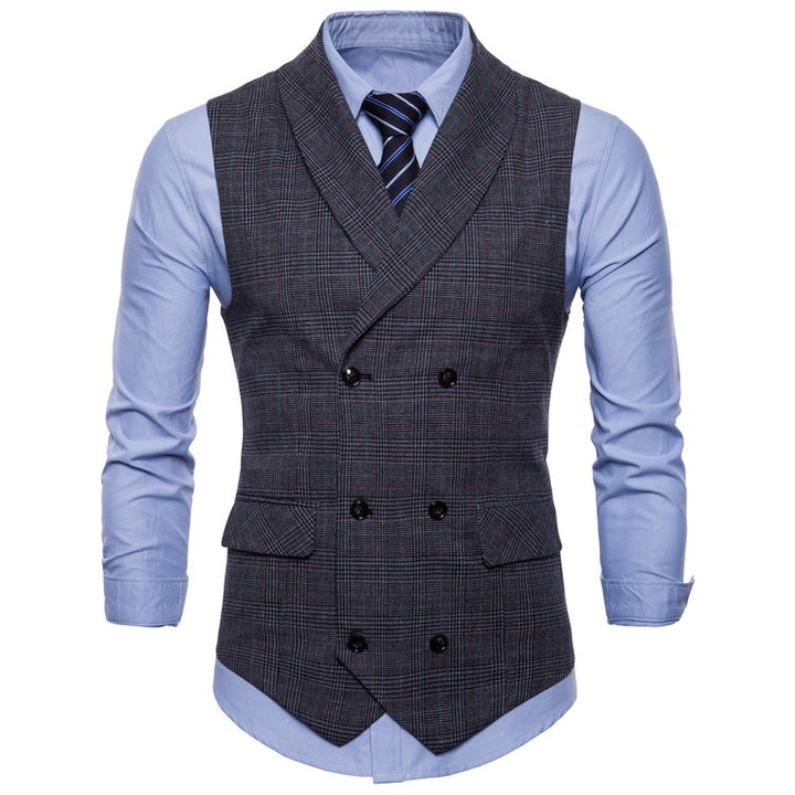 Men's tailored double-breasted suit vest in Prince of Wales check Mune Fashion