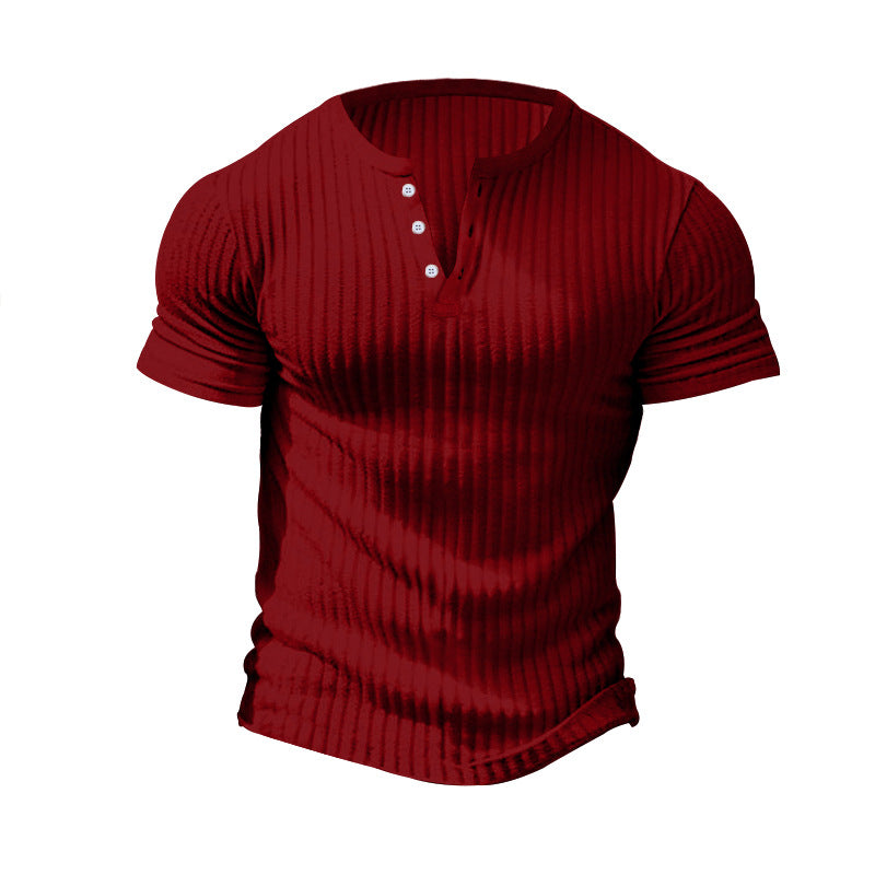 Men's fitted short sleeve Henley shirt with ribbed texture and short button placket Mune Fashion