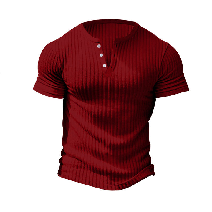 Men's fitted short sleeve Henley shirt with ribbed texture and short button placket Mune Fashion
