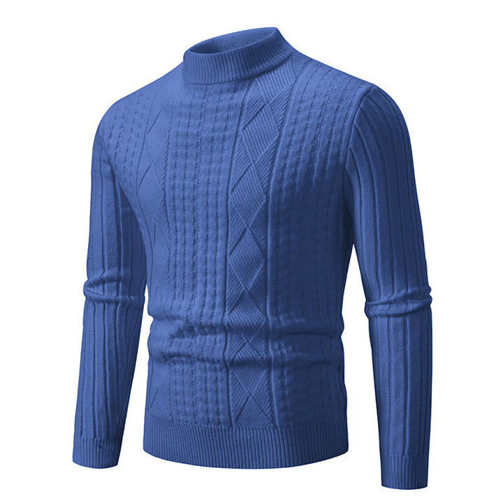 Men's Fine Mockneck Sweater with Cable and Waffle Texture Body-Hugging Fit Mune Fashion