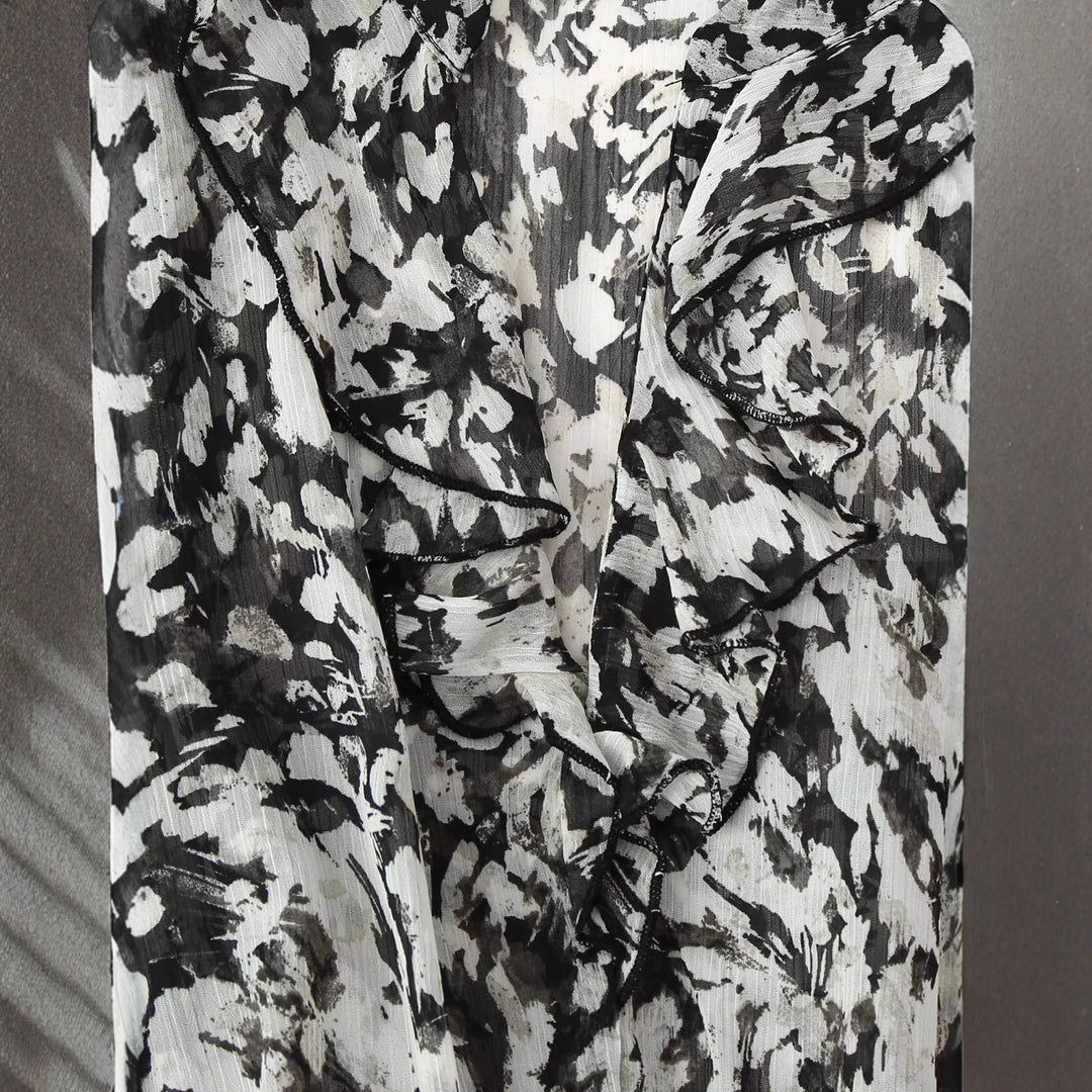 Women’s floral flounce chiffon mini dress with ruffled V-neck, elastic waist and delicate belt Mune Fashion