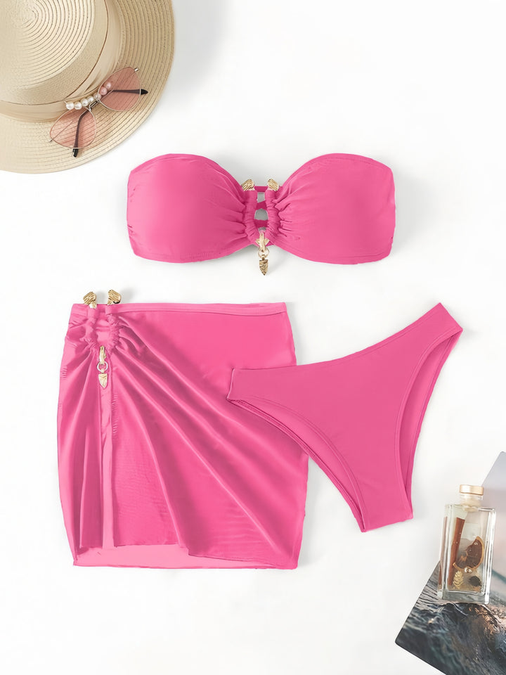 Ladies Bandeau Bikini Set with Elegant Skirt Overlay Mune Fashion