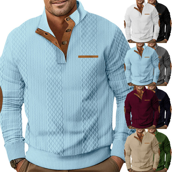 Men's knitted pullover with stand-up collar, button placket and elbow patches Mune Fashion