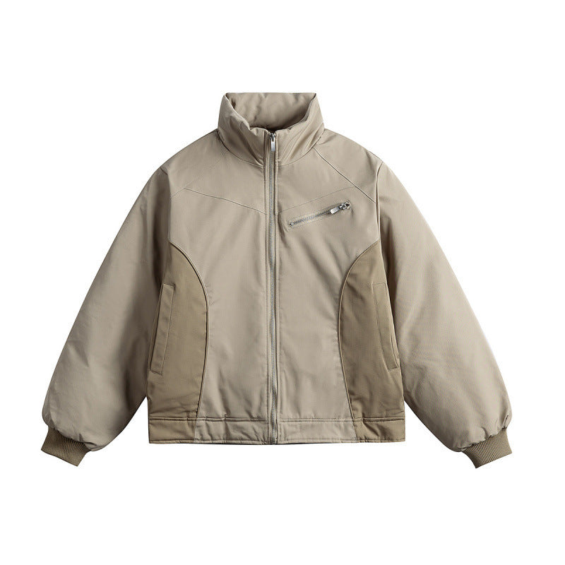 Unisex Boxy transitional jacket with high stand collar, contrasting panels and zip pockets Mune Fashion