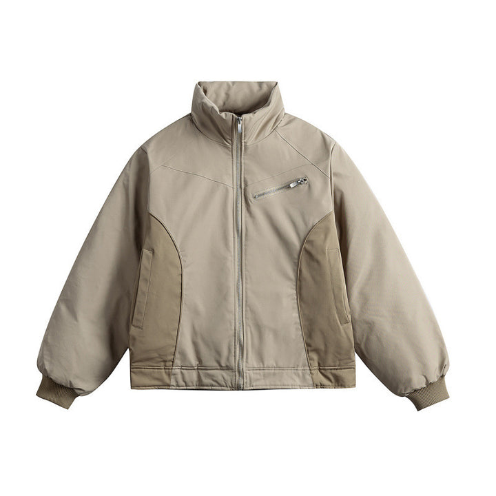 Unisex Boxy transitional jacket with high stand collar, contrasting panels and zip pockets Mune Fashion