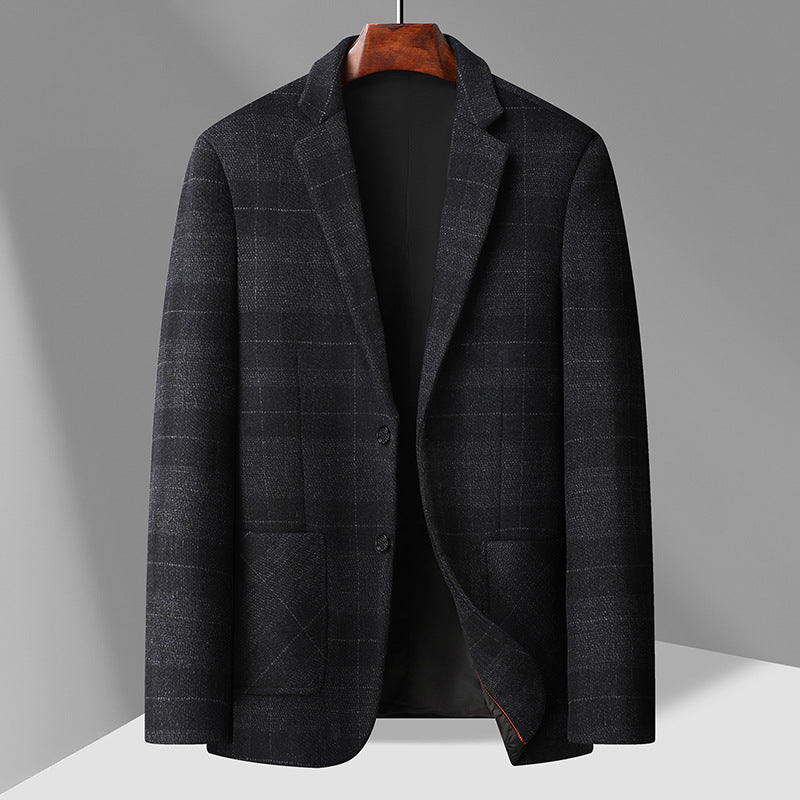 Men's Single-Breasted Wool Blend Blazer with Patch Pockets and Fine Texture Mune Fashion