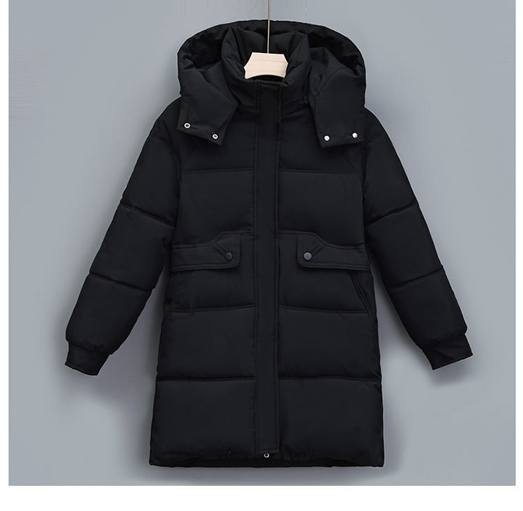 Women's long thermally insulated parka with removable hood, concealed zipper and flap pockets Mune Fashion