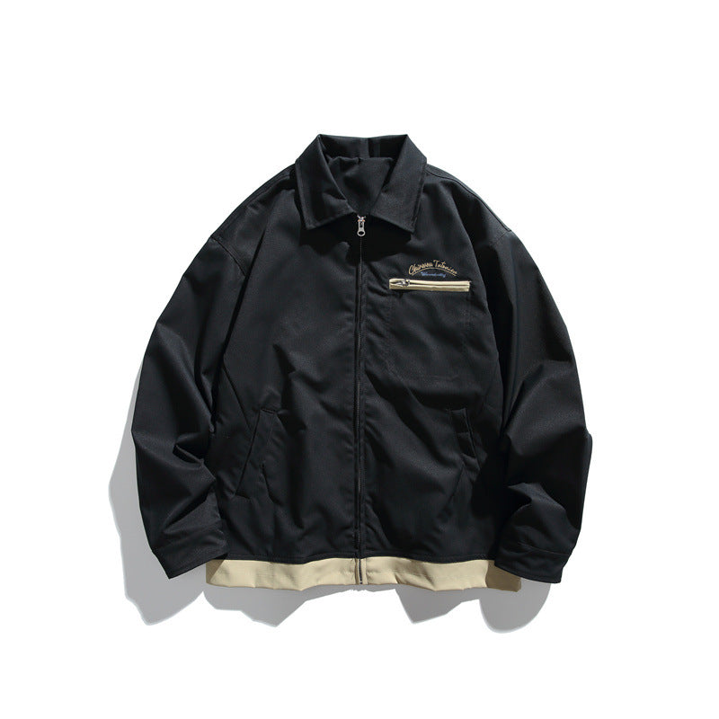 Unisex Boxy transitional blouson jacket with full-length zipper, chest zip pocket, and contrasting ribbed hem Mune Fashion
