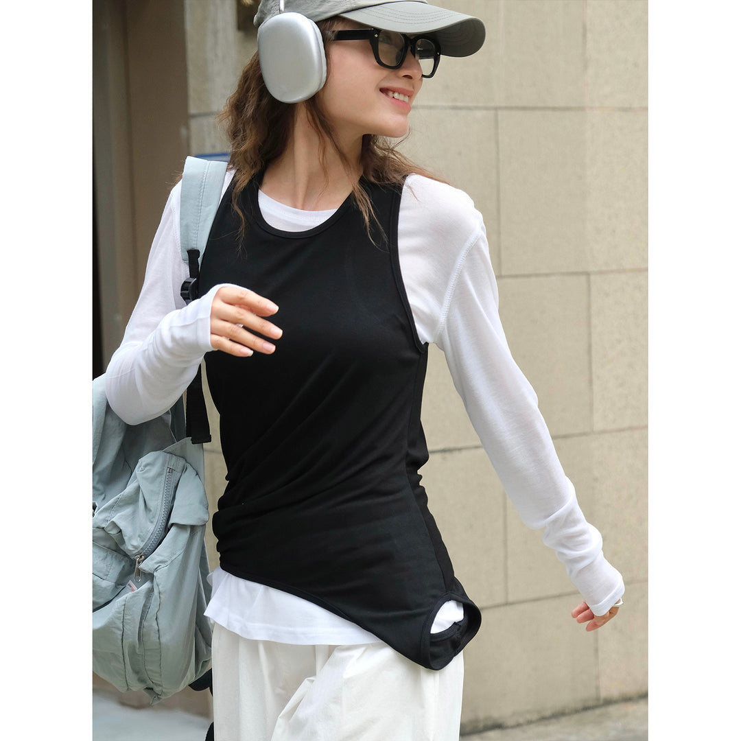 Women Asymmetrical Layering Top with Extended Hem Mune Fashion