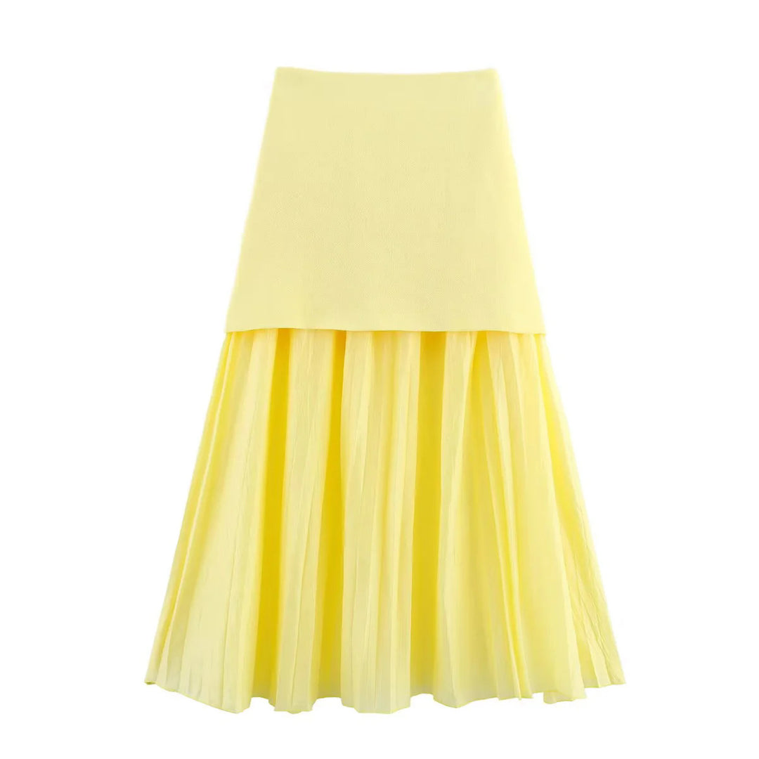 Women's two-layer Maxi Skirt with pleated chiffon and high waist Mune Fashion