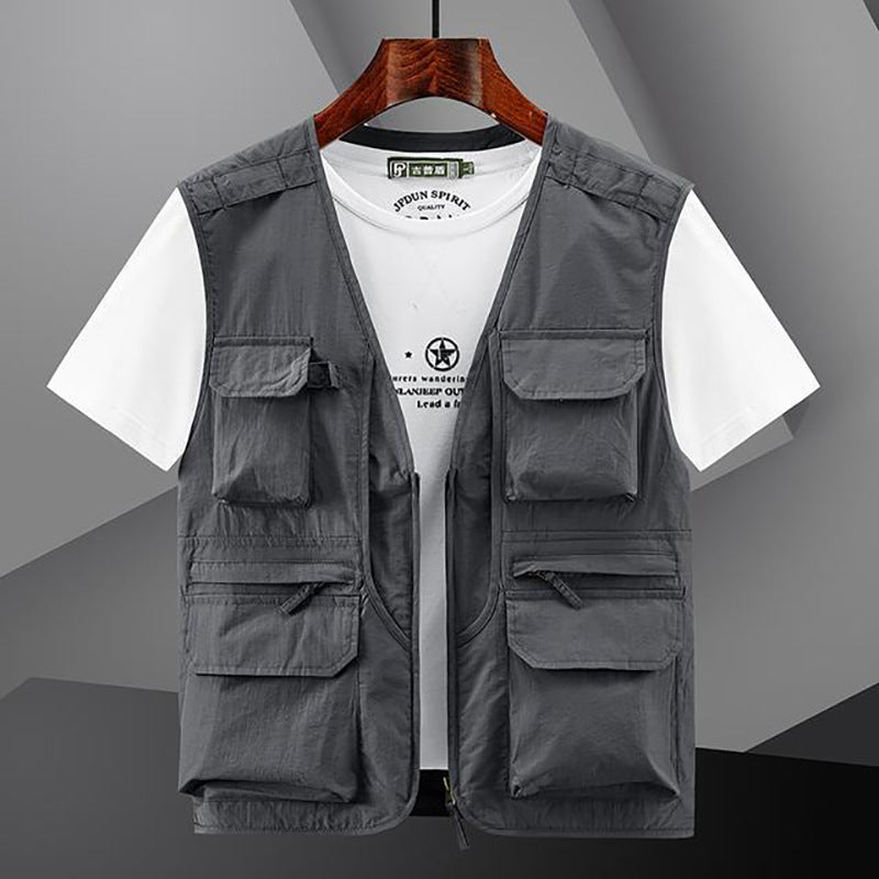 Men's Utility Outdoor Vest with Multiple Pockets and Front Zip Mune Fashion