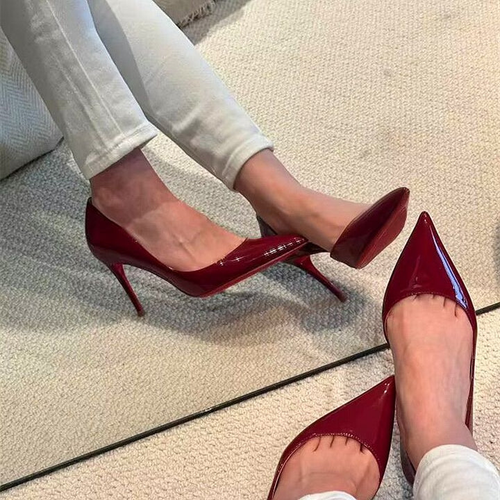 Women's pointed patent pumps with open heel and padded insole Mune Fashion
