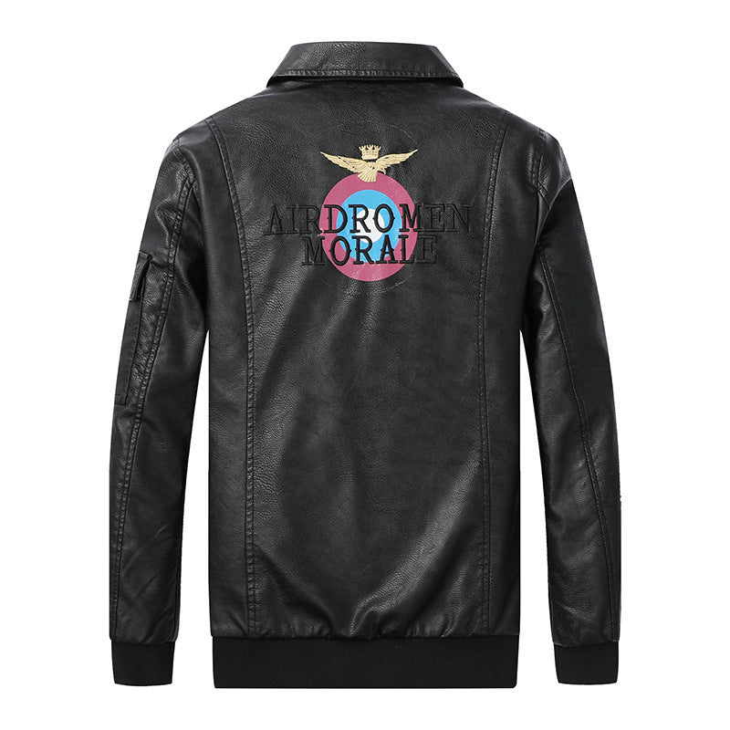 Men's pilot bomber jacket in aviator look made of synthetic leather with appliqués and ribbed cuffs Mune Fashion