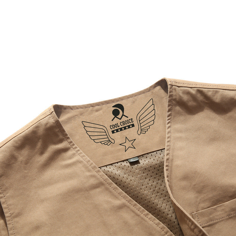Men's Canvas Utility Vest with Mesh Lining and Multiple Pockets Mune Fashion