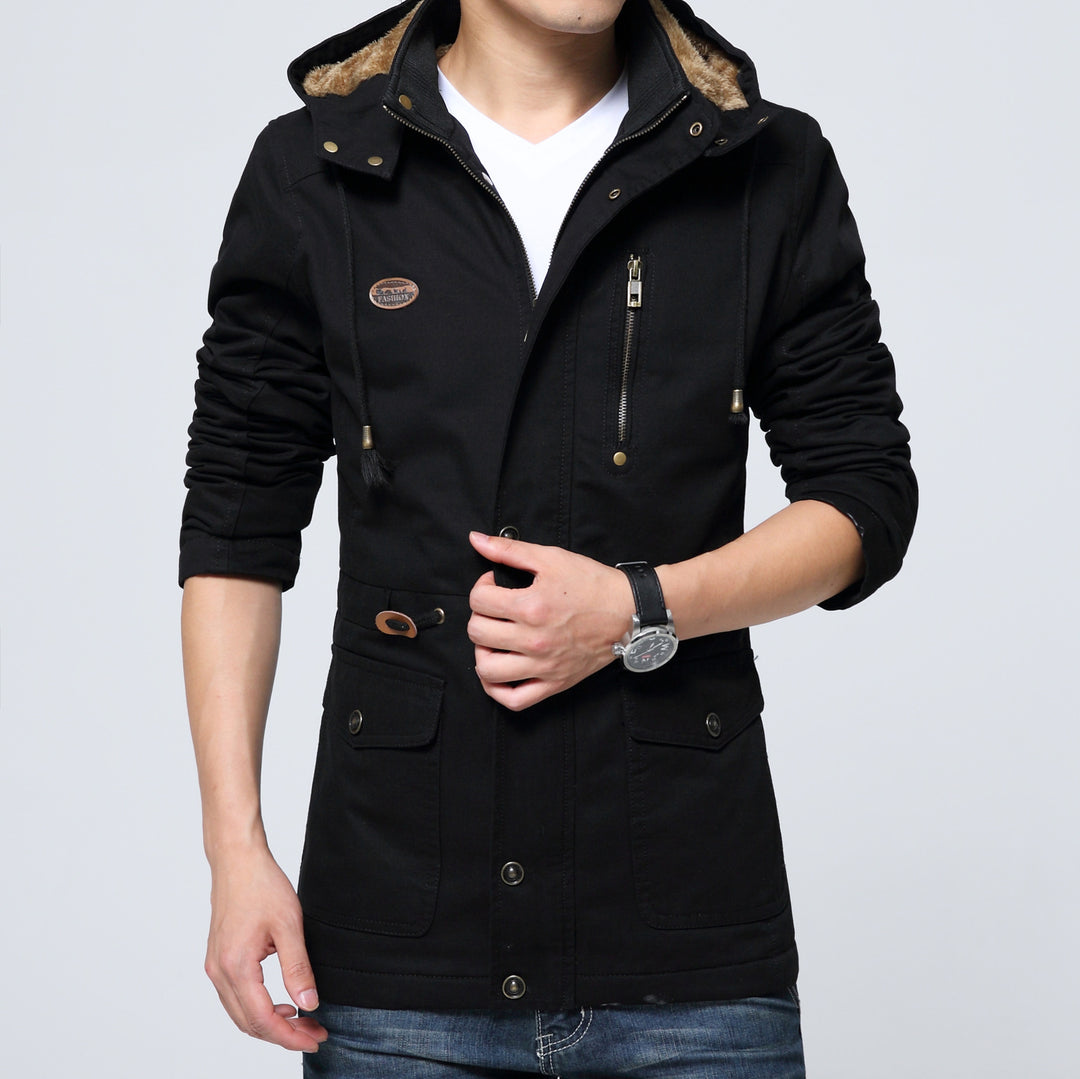 Men's canvas field jacket with warming teddy hood and zippered chest pocket Mune Fashion