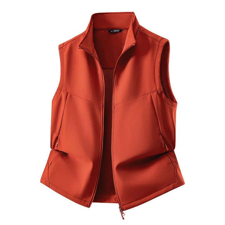Women's Sleeveless Softshell Vest with Stand-Up Collar, Stretch Lining and Two-Way Zipper Mune Fashion