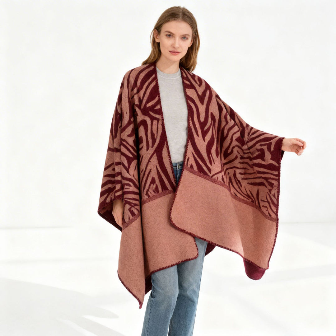 Women Oversize-Jacquard-Wrap Cape made of fine knit Mune Fashion