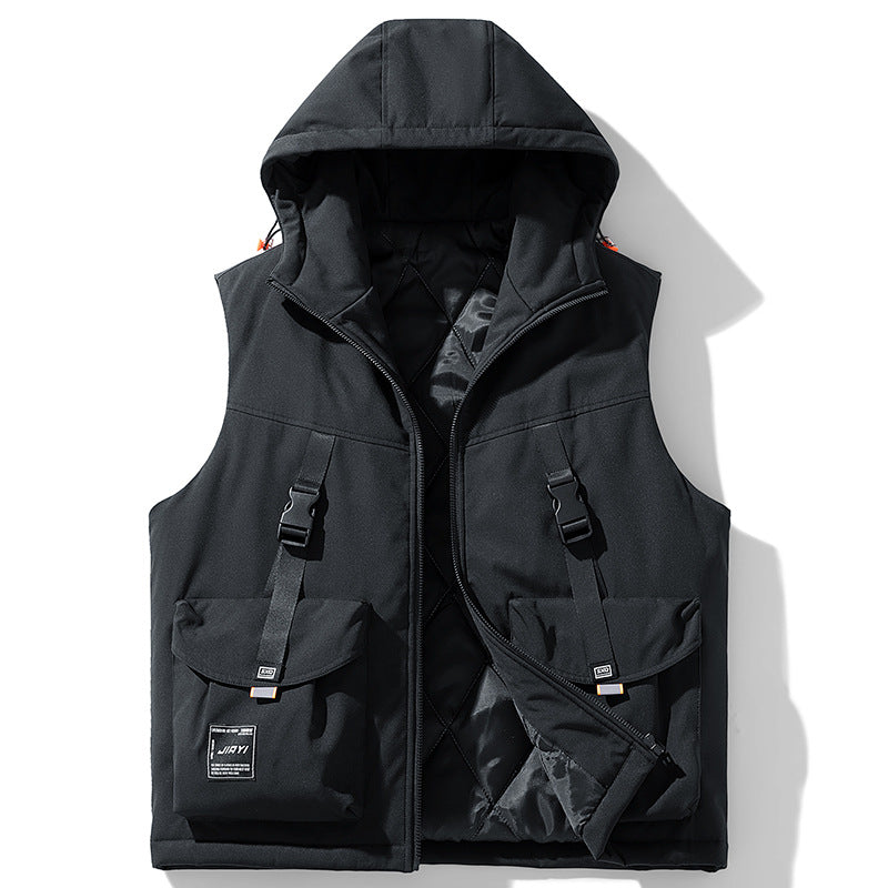 Men's Technical Outdoor Vest with Hood, Quilted Insulation and Multifunctional Cargo Pockets Mune Fashion