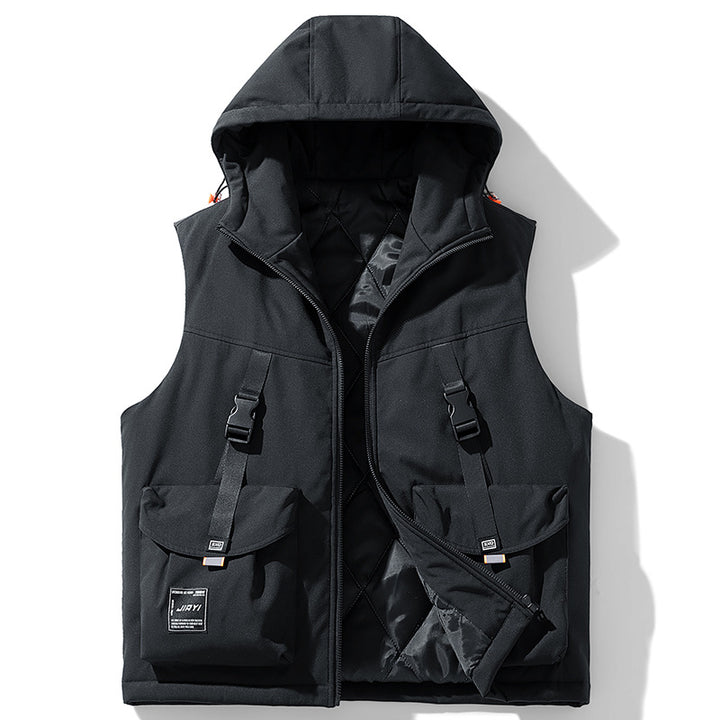 Men's Technical Outdoor Vest with Hood, Quilted Insulation and Multifunctional Cargo Pockets Mune Fashion