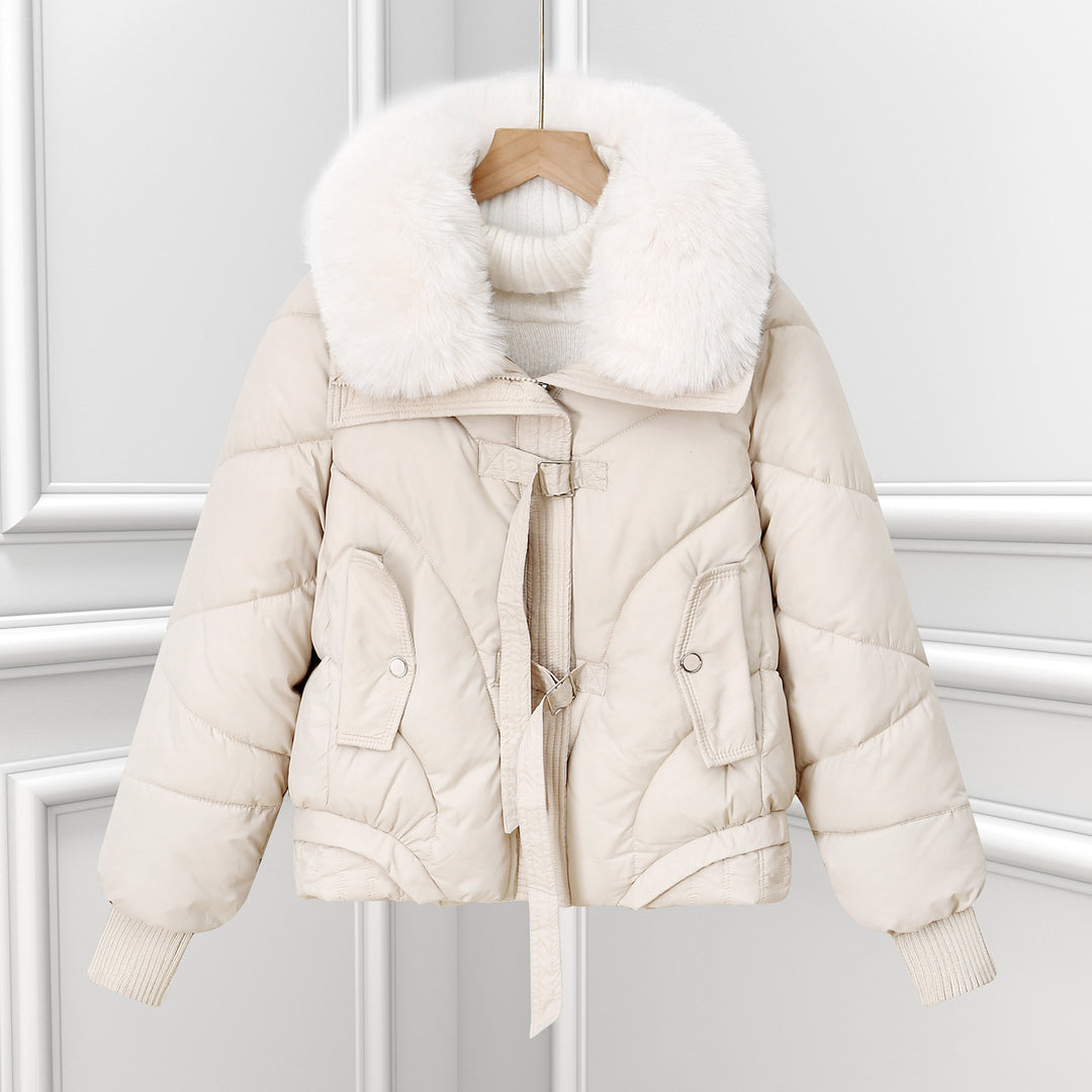 Women's short pilot jacket with voluminous shawl collar, drawstring hem, and patch pockets Mune Fashion