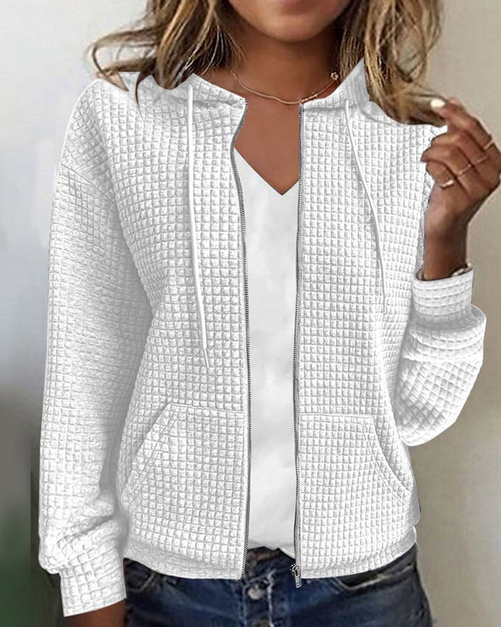 Women's quilted hooded jacket with waffle texture, full zip and kangaroo pockets Mune Fashion
