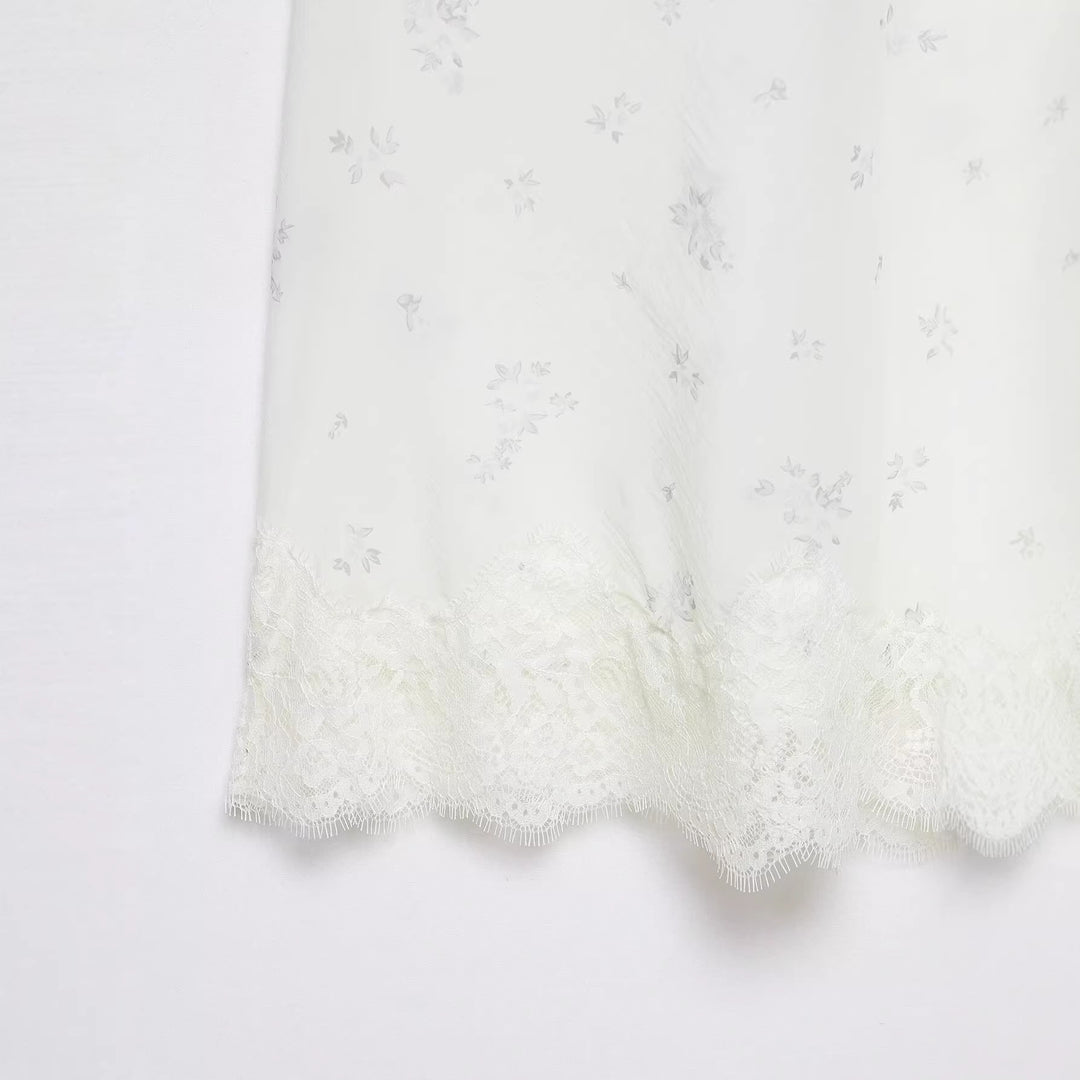 Women Long Slip with Floral Lace Trim and Fine Mesh Embroidery Mune Fashion