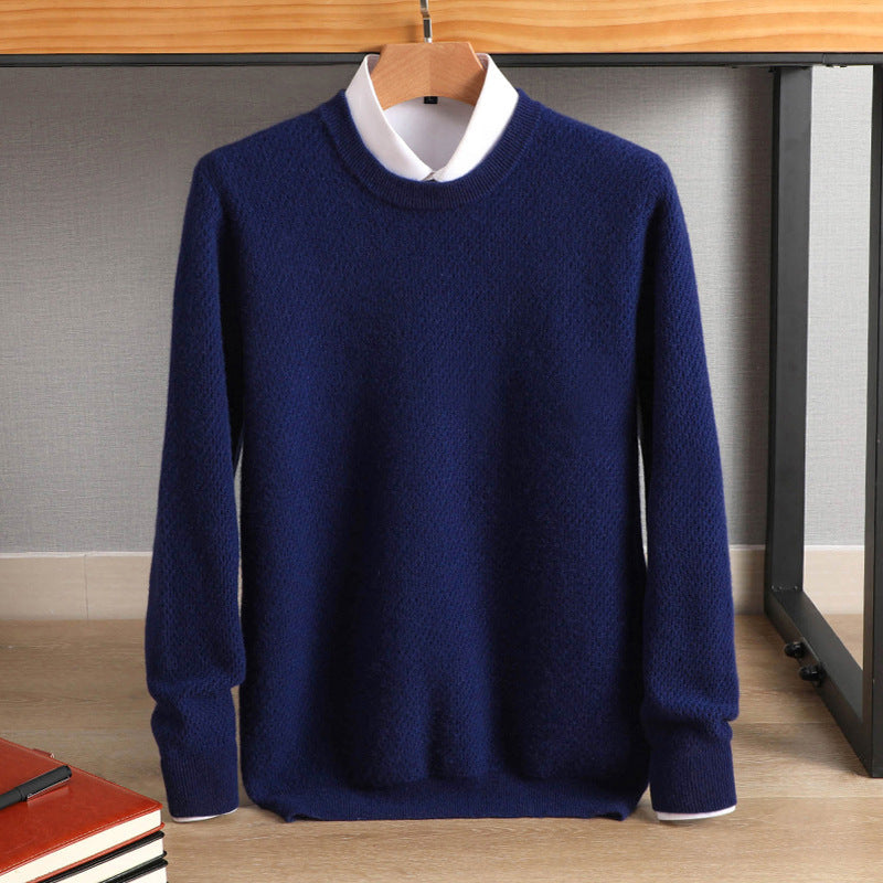 Men's classic round neck sweater made of cashmere-like wool blend with fine texture Mune Fashion