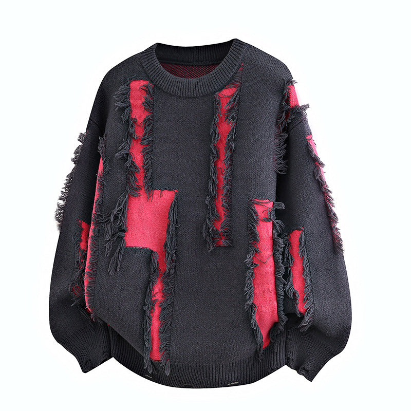 Men's Oversized Knit Sweater with Fringe Applications and Balloon Sleeves Mune Fashion