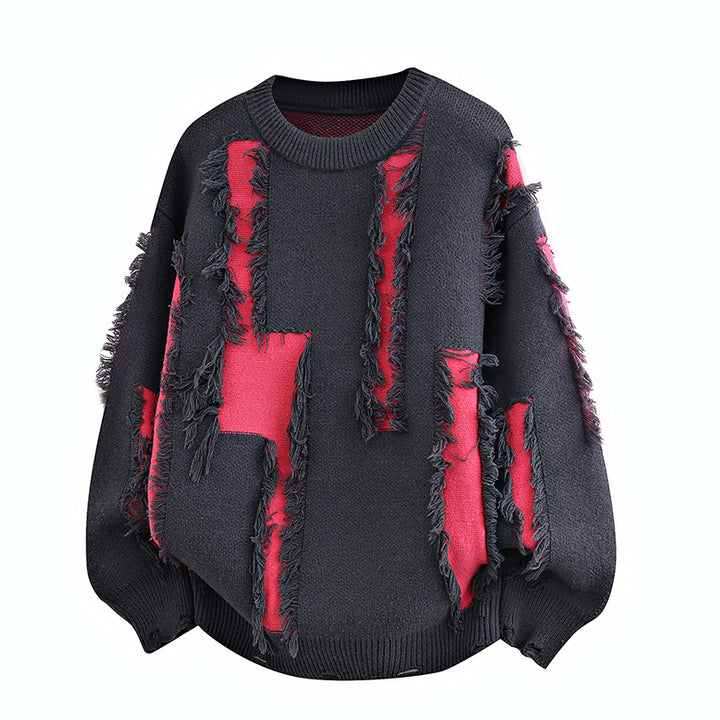 Men's Oversized Knit Sweater with Fringe Applications and Balloon Sleeves Mune Fashion