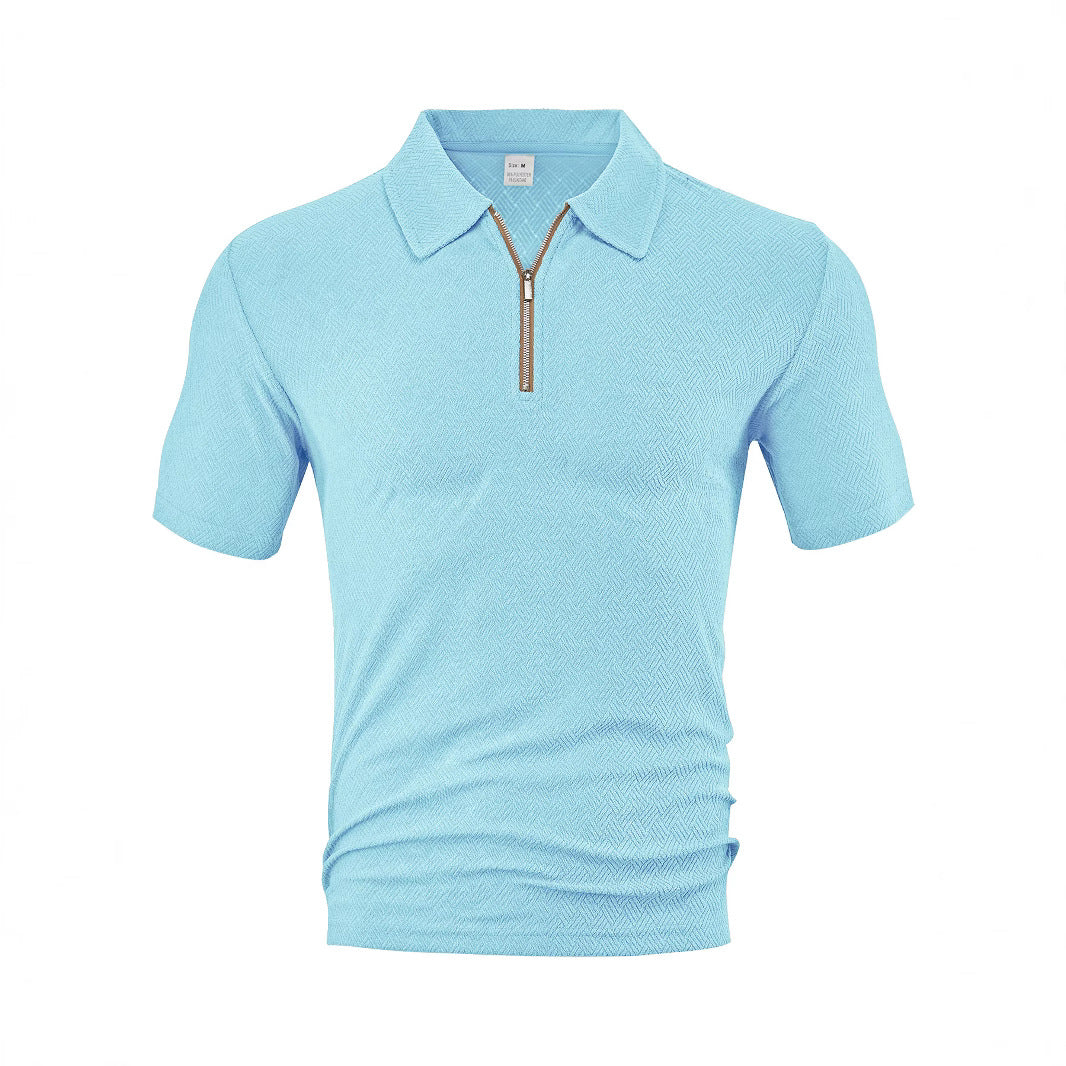 Men's slim fit half-zip polo with fine herringbone jacquard structure Mune Fashion