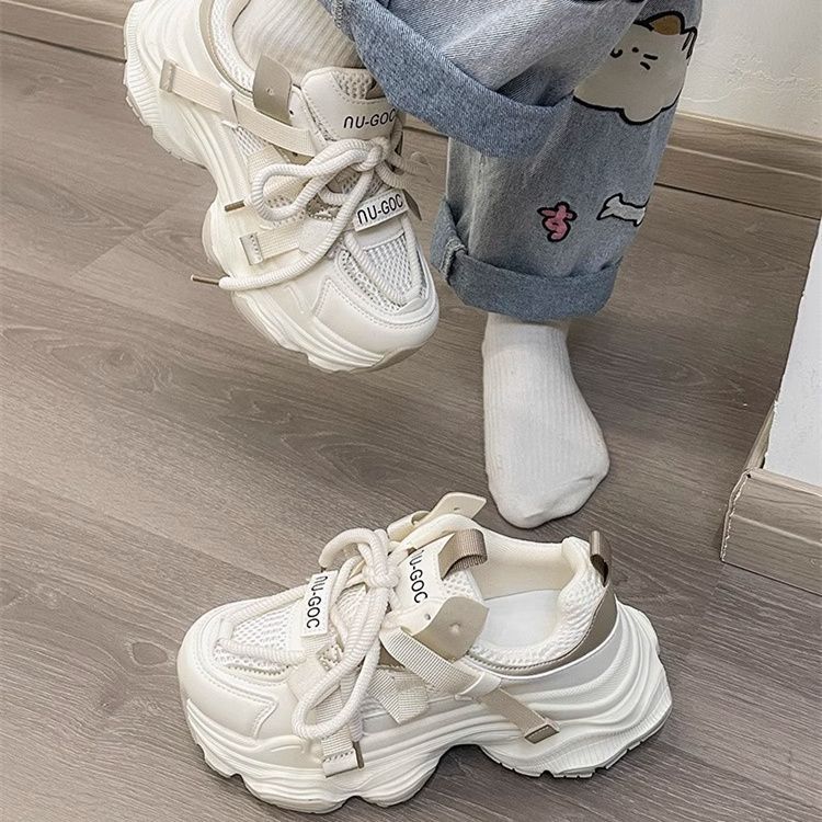 Ladies sporty-luxurious multi-layer city sneakers with robust platform sole and adjustable buckle strap Mune Fashion