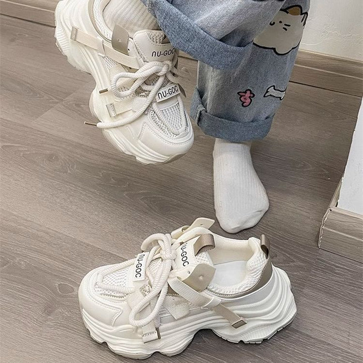 Ladies sporty-luxurious multi-layer city sneakers with robust platform sole and adjustable buckle strap Mune Fashion