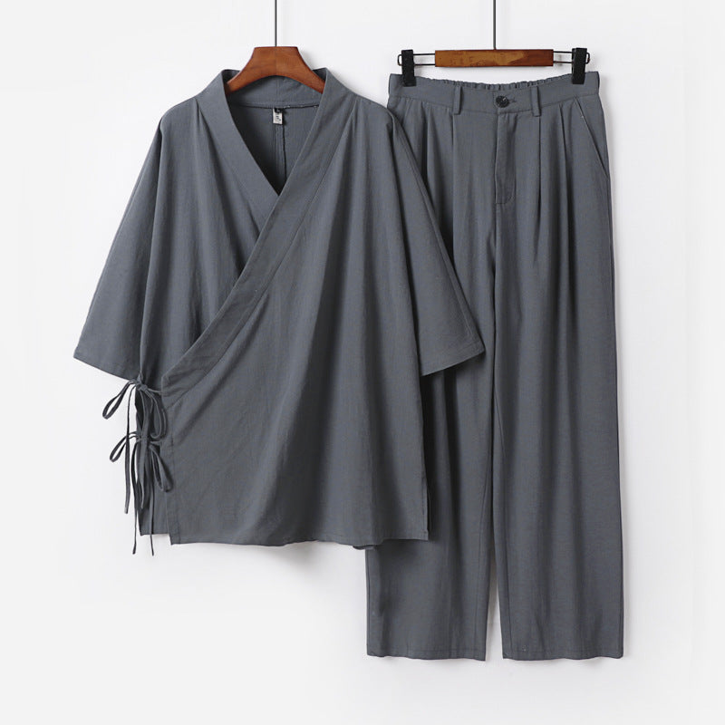 Unisex Kimono-Leisure-Set with Wrap Top and Elastic Waist Pants Mune Fashion