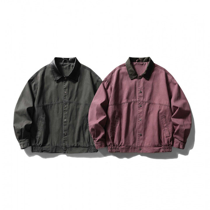 Unisex Boxy Overshirt Jacket made of Cotton Canvas with Corduroy Collar, Snap Button Placket and Elastic Hem Mune Fashion