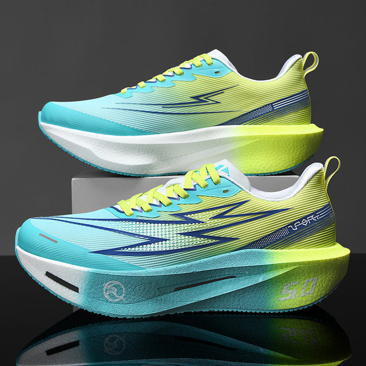Unisex cushioned race platform running shoes with rocker midsole and breathable micro-mesh Mune Fashion